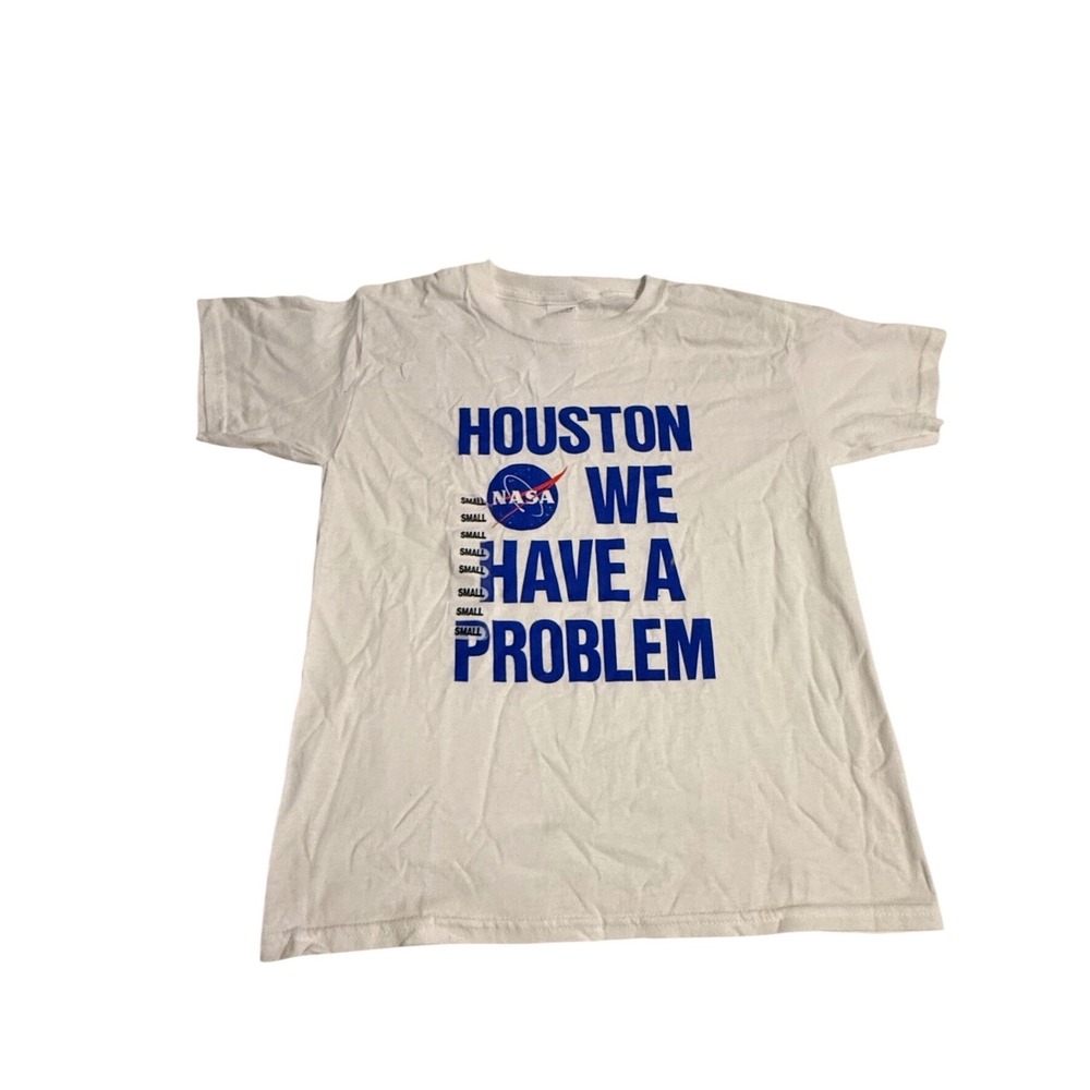 NASA Houston We Have A Problem Youth Small White Graphic T-Shirt NEW